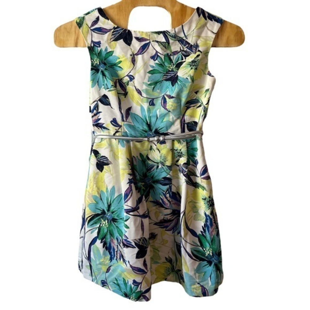 Eliza J Belted Floral Print Fit‎ & Flare Tulle Lined Dress   Sz 12